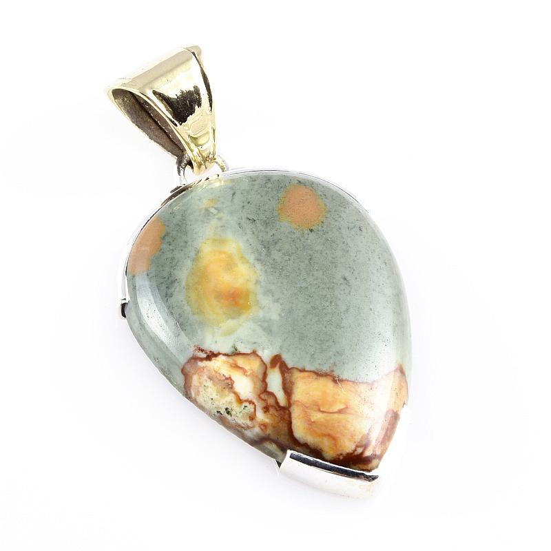 Natural Yellow Jasper Gemstone 925 Sterling Silver Two Tone Pendant 1.8 E3d60