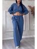 GD2024 European-American Casual Cotton Linen Shirt & Drawstring Wide-Leg Pants Set
