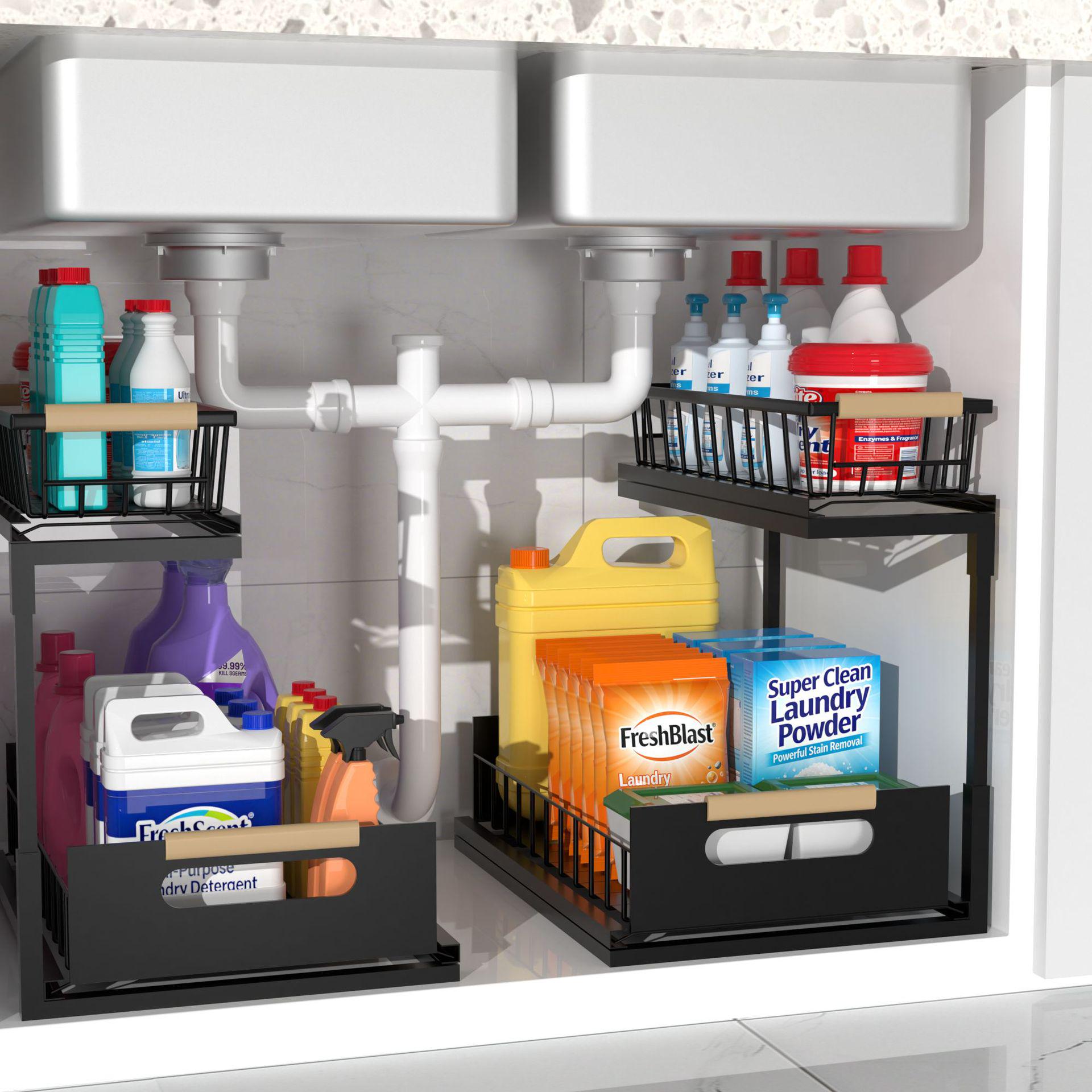 

Pull-Out Kitchen Sink Shelf: Punch-Free, Multi-Functional Spice & Storage Organizer