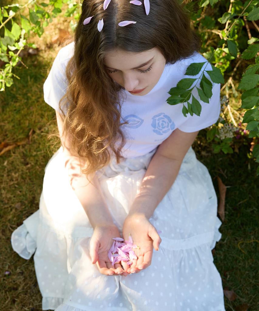Letter From Moon Flower Lace Tiered Midi Skirt (White)