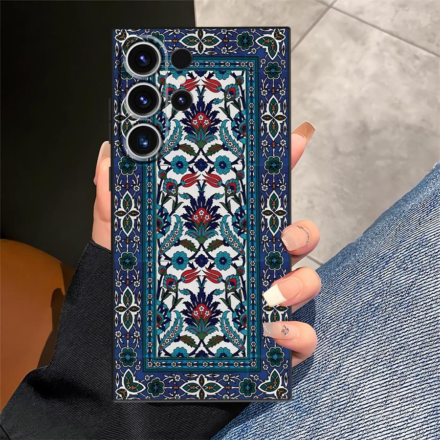 Retro Ethnic Totem Pattern Black Soft Phone Cover Case for Samsung Galaxy S21 FE S25 Edge S23 Ultra S24 Plus S20