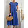 QICED Fashion Summer Spring Solid Color Print Short Sleeve O-Neck Casual Dresses