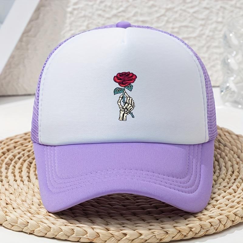 

Ladies Hat Cartoon Skeleton Hand Rose Printed Sponge Baseball Hat Truck Driver Webhat Summer Creative Adjustable фиолетовый