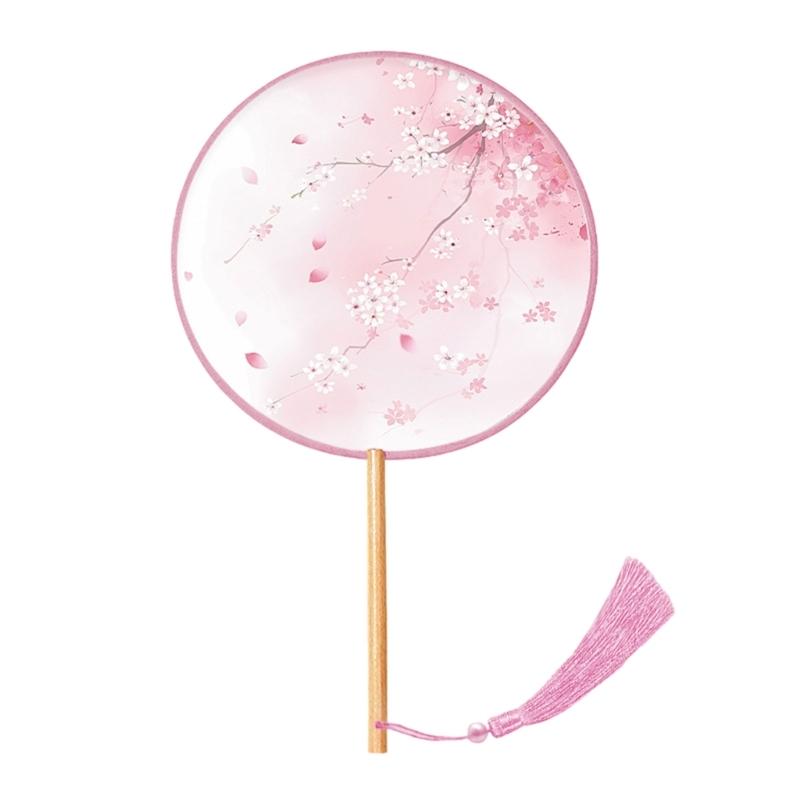 Китайский веер, Живопись тушью, Древняя китайская свадьба с подвеской, Ручной, Круглый, С кисточками, Шелковый веер