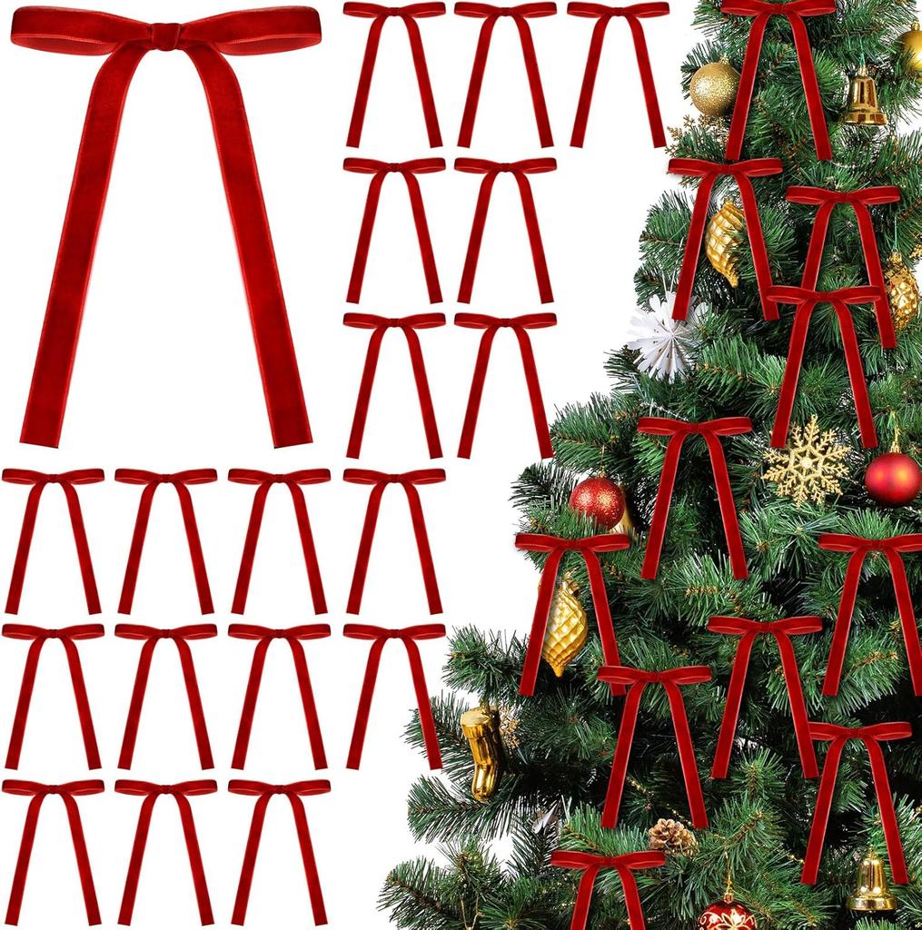 24 szt. Aksamitne kokardy ozdoby na choinkę Vintage aksamitne kokardy wstążkowe na girlandę, wieniec, dekoracje świąteczne do wnętrz