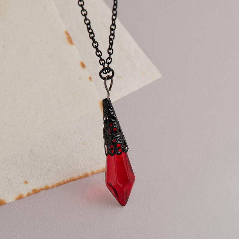 Gothic Vampire Blood Red Crystal Necklace Women Man Pagan Witch Jewelry Demon Vampire Black Chain Lovers Crystal Pendant Choker
