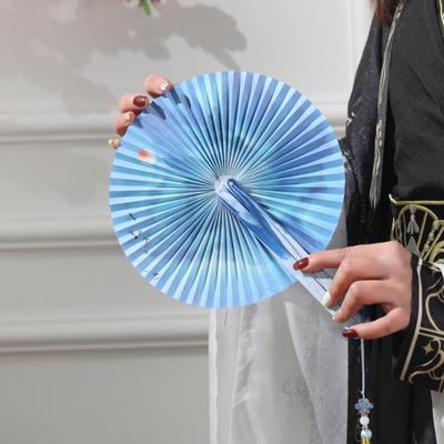 Runder Faltfächer im chinesischen Stil mit Quasten, Blumenmuster, Handfächer aus Papier, tragbarer Sommer-Handfächer, Tanzaufführung, Foto-Requisiten, Dekoration