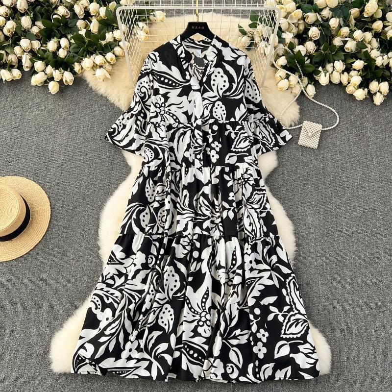 Dameskleding Grote Maten Losse Print Vestdios Trendy Anti-Aging Slankmakend Temperament Vet Verbergend Gedrapeerde Jurken