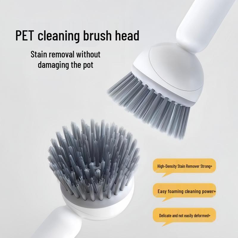 Long-Handled Rotating Pot Brush: Non-Stick, Non-Scratch, Multifunctional Kitchen Cleaning Tool
