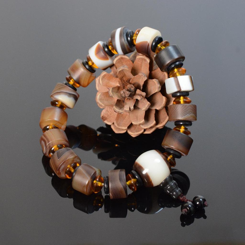 Authentic Agate Wire-Wrapped Bracelet - Unisex Buddhist Beads Rosary, New Chinese Style, Matte Finish