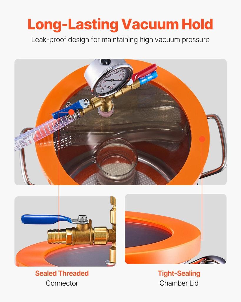 5 Gallon Vacuum Chamber 3.5CFM Single Stage Pump Degassing Chamber Kit