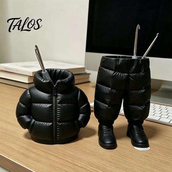 Teacher Desk Pen Cup Pencil Holder, Creative Down Jacket Shape, Durable PETG Large Capacity Small Desktop Trash Can Cup, for Office Supplies