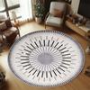 Round Area Rug with Black Striped Border for Living Room Bedroom Contemporary Circular Floor Carpet for Home Decor