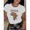 Ladies' Short-Sleeve T-Shirt with AFRICA Print, Featuring A Round Neck and Casual Style, Perfect for Summer Wear