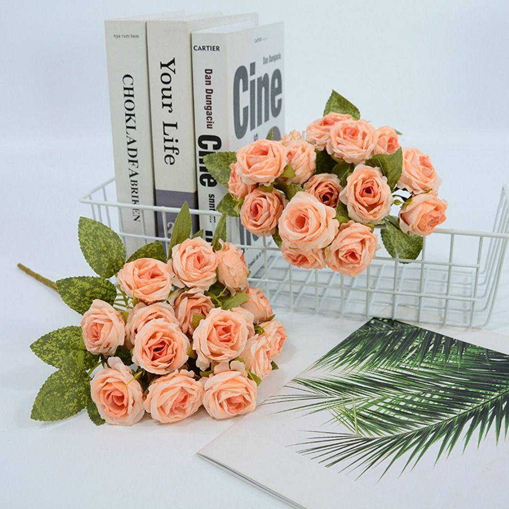 Silk Petals Rose Artificial Flowers 15 Heads Faux Flower Holding Bouquet Flower Home Decoration