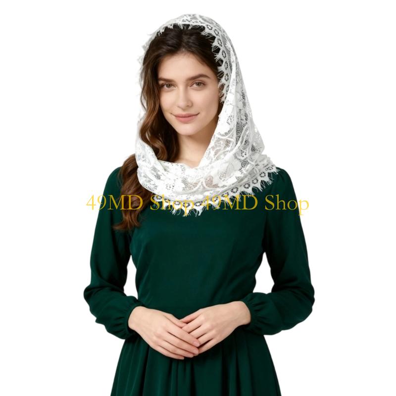 49MD Fashion Floral Embroidery Sheer Scarf Lightweight Headwear Fashionable Shawl Nylon Sheer Wrap for Women белый
