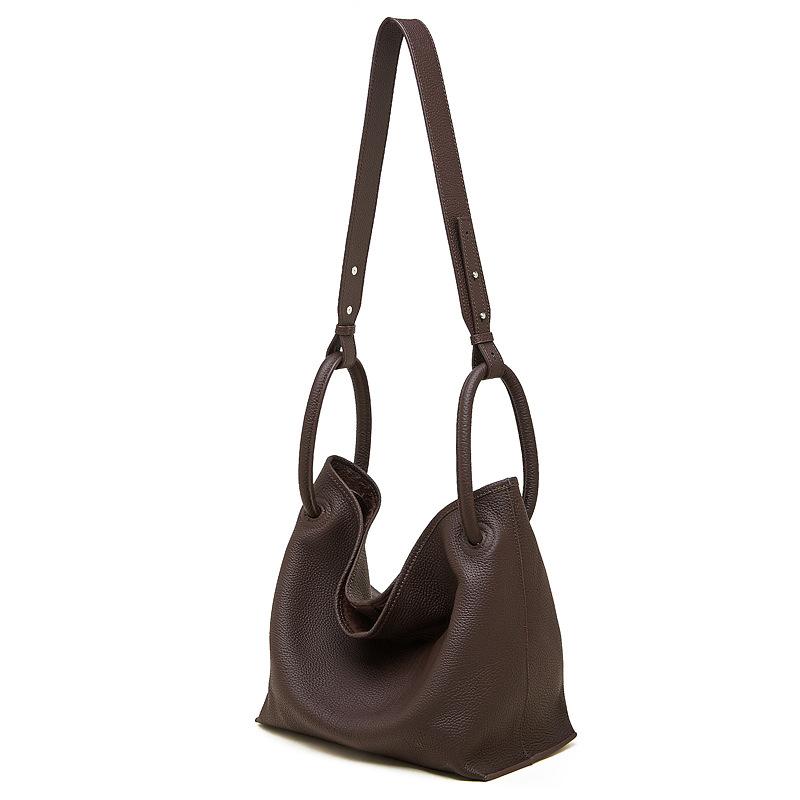 First Layer Cowhide Commuter Tote Bag Large-Capacity Bag Women'S Large Bag High-End Single Shoulder Handbag Oblique