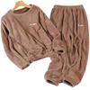 Set Coral Fleece Men'S And Women'S Winter Warm Fleece Thickened Loose Warm Loungewear Pajamas Flannel Sportswear