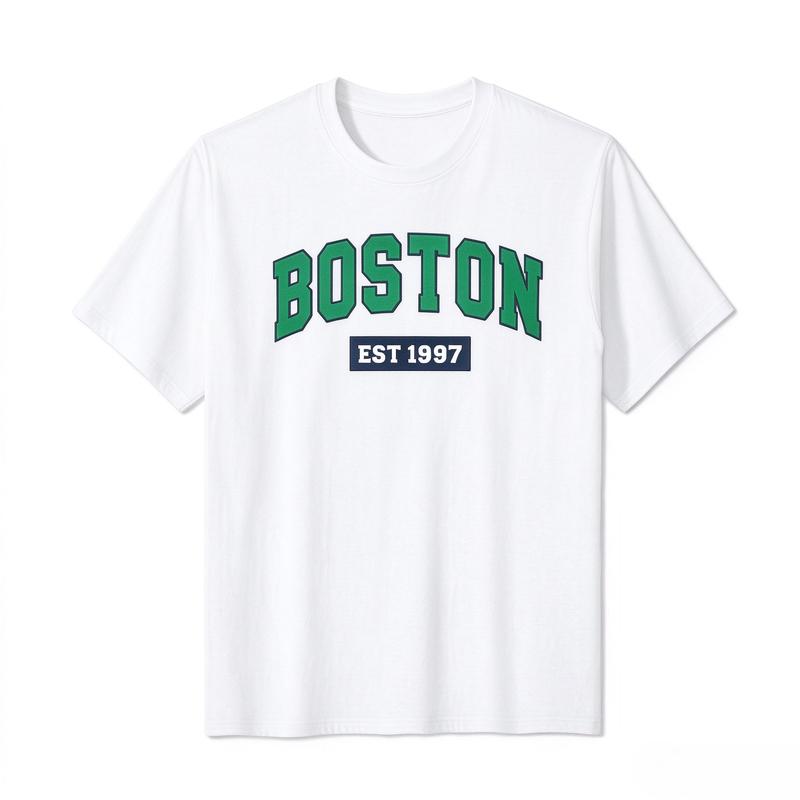 Boston Est 1997 Letter Print T Shirt Unisex Unisex Vintage College Style Graphic Short Sleeve Tee Cotton Unisex Casual Y2k Top