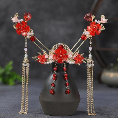 Ancient Wedding Hairpin Sets For Bride Pearl Long Tassrl Hair Clips Fairy Flower Tiaras Chinese Hanfu Hair Accessories Jewelry