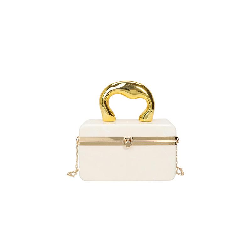 

Gold Handle Box Clutch Bag Women Evening Wedding Party Fashion Party Purse And Handbag High Quality Acrylic Crossbody Bag Mini белый