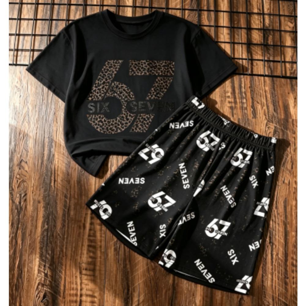 Men's Set 67 Six Seven Number Printed Men's T-shirt and Shorts 2 Piece Set Summer Casual Outdoor Men's and Women's T-shirt Sets