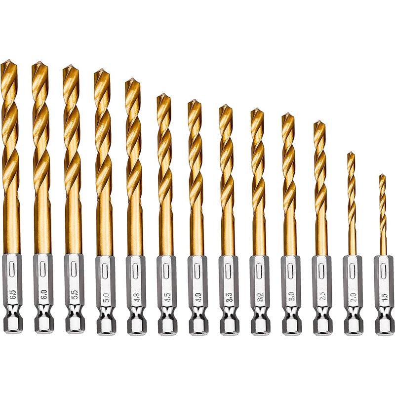 

13/16/19pcs Hexagonal Handle Titanium Plate Twists Drill Bits Set High Speed Steel 1.5-6.5mm Drill Bits For Wood Plastic