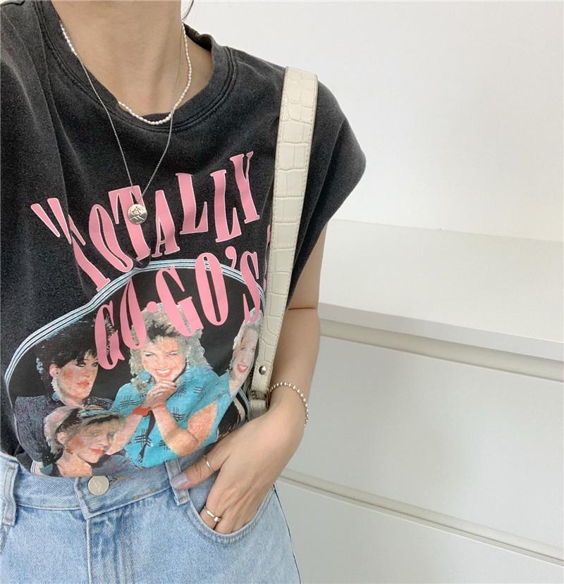 2021 Damen ärmelloses bedrucktes loses Sommer-Street-Fashion-T-Shirt