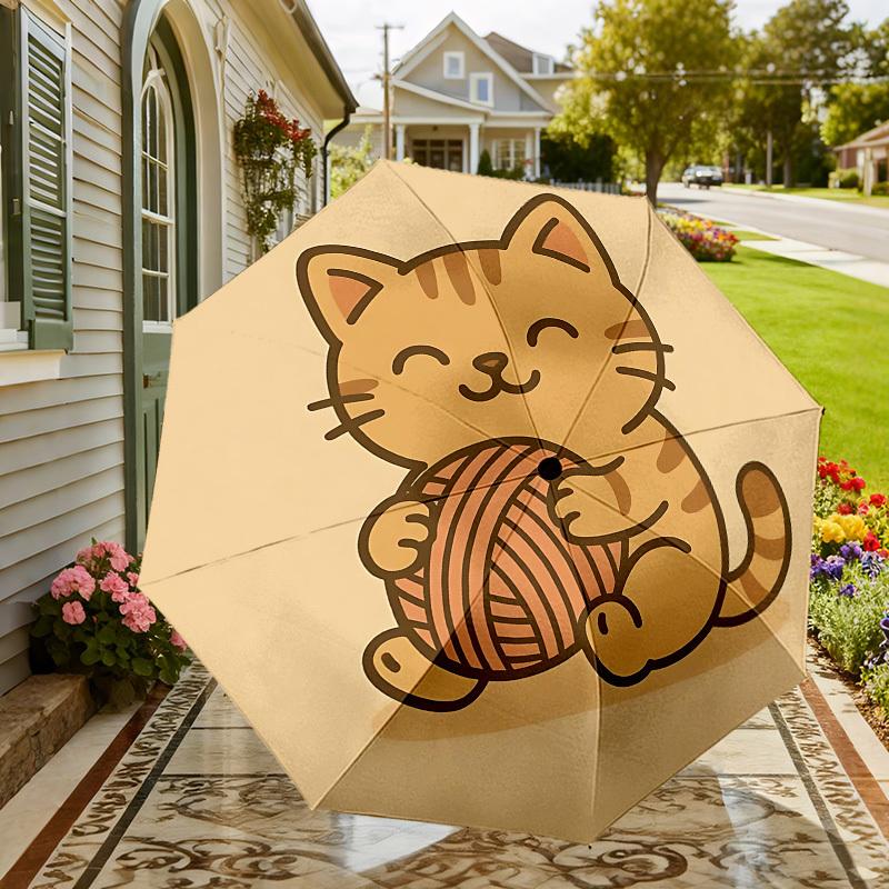 Adorable Cat with Yarn Ball - Umbrella Design: Perfect for Outdoor Adventures, Auto-Opening & Closing Umbrellas, Lightweight and Durable