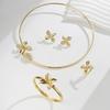 Elegant Floral Open-Design Jewelry Set Women Necklace Bracelet Ring Earrings In Gold-Tone With Zircon Accents