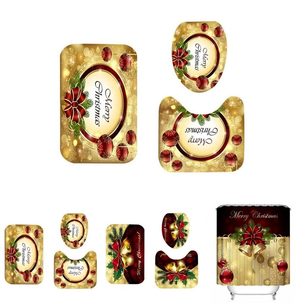 Elegant Christmas Shower Curtain And Toilet Mat Set For Stunning Holiday Home Decor
