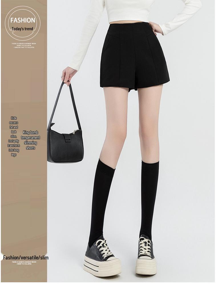 2024 Summer Women's High-Waist Korean Style A-Line Wide Leg Shorts