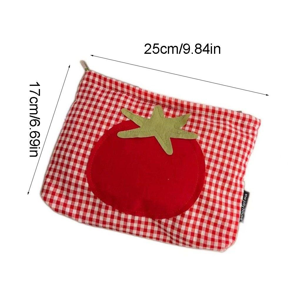 Minimalist Large Capacity Grid Cosmetic Bag Red Korean Style Women Toiletry Bag Handheld Washbag Pencil Pouch Girls