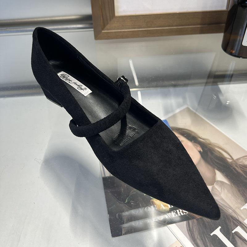 Fashion Fashion Shallow Ladies Medium Heels Pumps Shoes Female Buckle Strap Footwear Flock Women Heeled Mary Janes Shoes 2025 New New