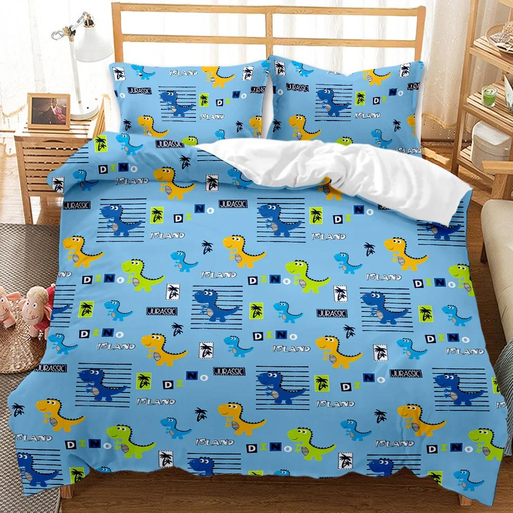 

Cartoon Dinosaur Duvet Cover Kawaii Dinosaurs Bedding Set Jungle Ancient Animals Comforter Cover For Girls Boys Full King Size (135x200cm)