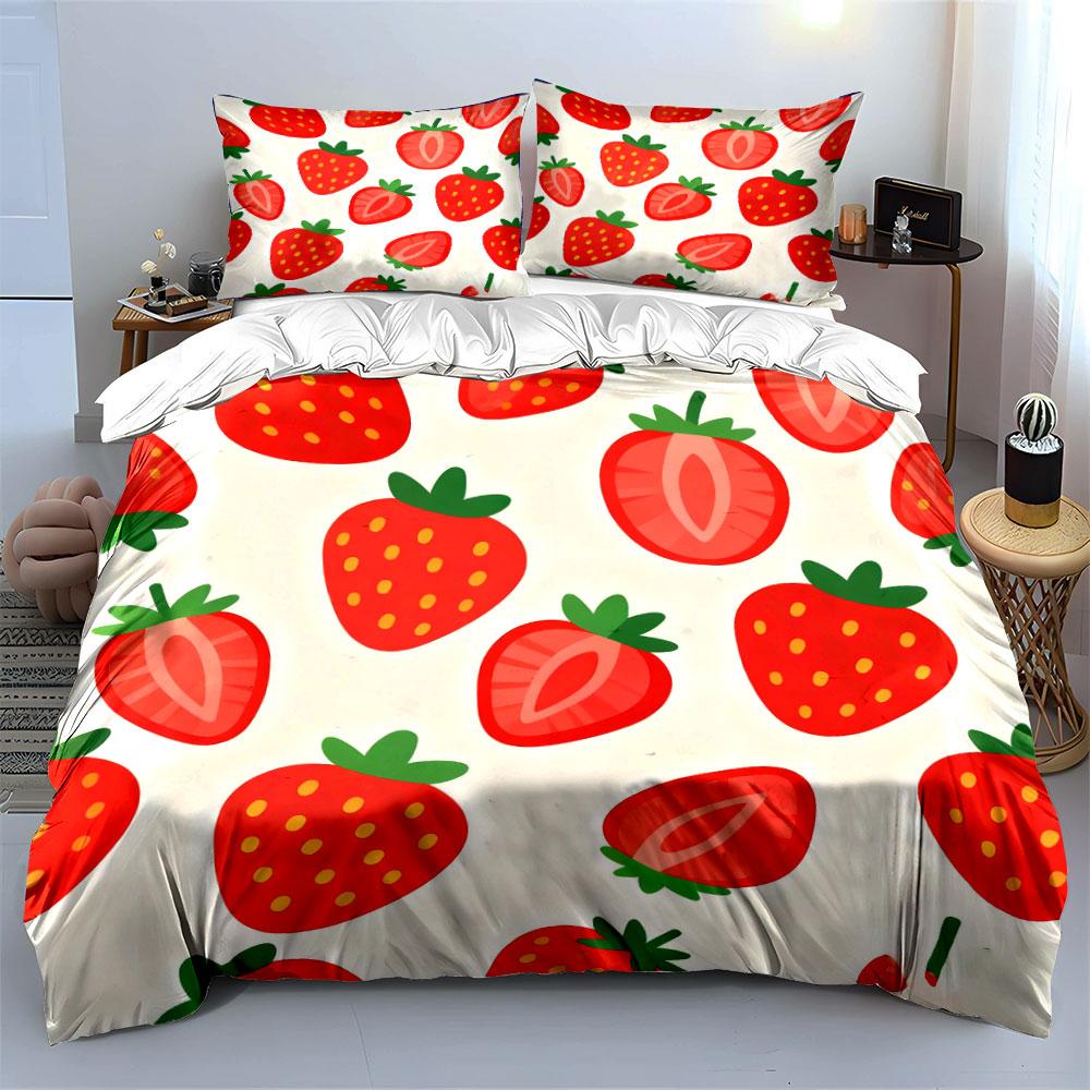 Strawberry Pattern Three-Piece Set Soft Comfortable Duvet Cover Bedding Set Included 1*Duvet Cover & 2*Pillowcases, Gift