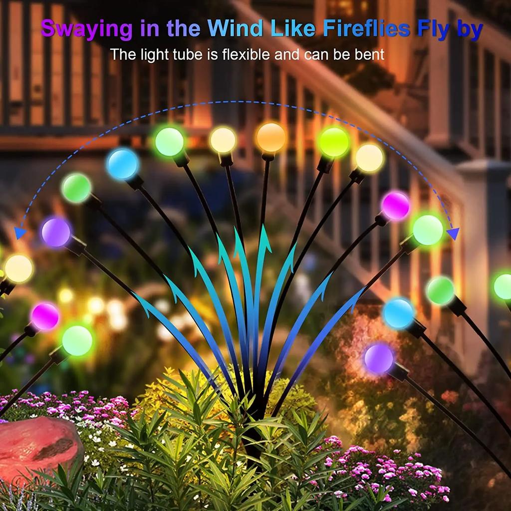 18PC Solar Garden Lights Powered Firefly Lights Outdoor Waterproof Vibrant Garden Lights for Patio Pathway Decoration,Warm