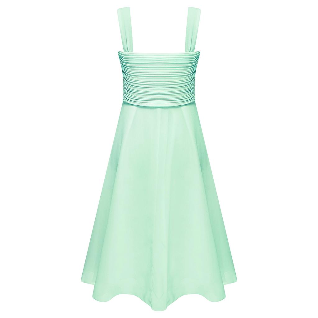 Dívčí elegantní květinové šaty s V výstřihem, bez rukávů, s nařaseným živůtkem a kaskádovým volánkem, šifonové společenské šaty