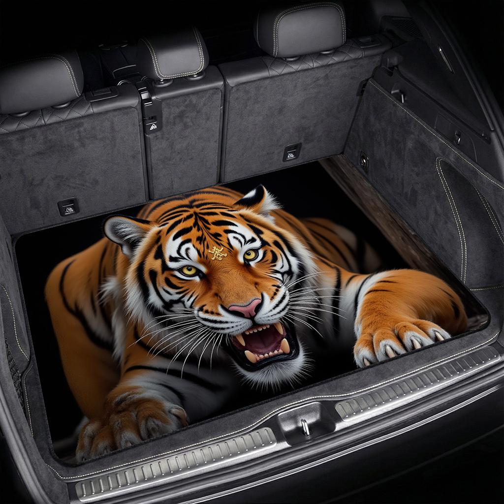 Auto Kofferraummatte Realistisches Tiger Muster Polyester Flanell 75x100cm Rutschfeste Ladeflächenmatte 75*100cm brown