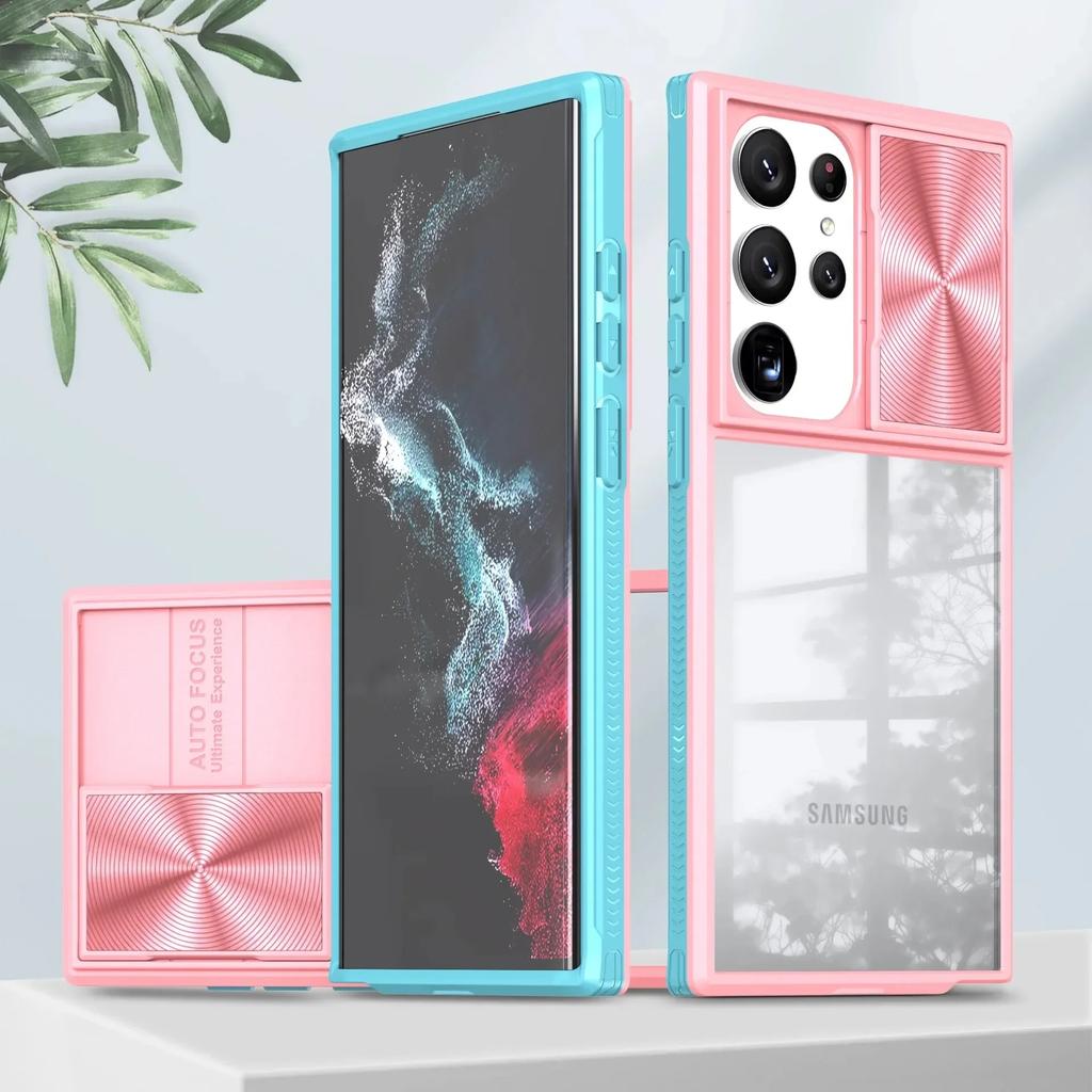 Διαφανής Θήκη Προστασίας Φακού Κάμερας με Συρόμενο Κάλυμμα για Samsung Galaxy S25 S24 S23 S22 Ultra Plus S24FE S23FE A55 A15 Αντικραδασμική Κάλυψη