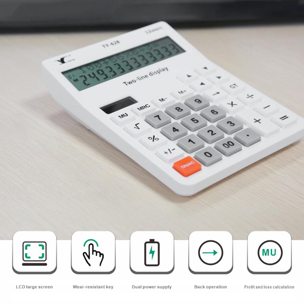 Desktop Calculator 12 Digit Large and LCD Display Big Button Calculators Solar Power and Battery