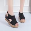 Wedge Heel Sandals Women's Summer Large Size One-word with Splicing Fish Mouth Women's Sandals Fashion Empty Women's Shoes