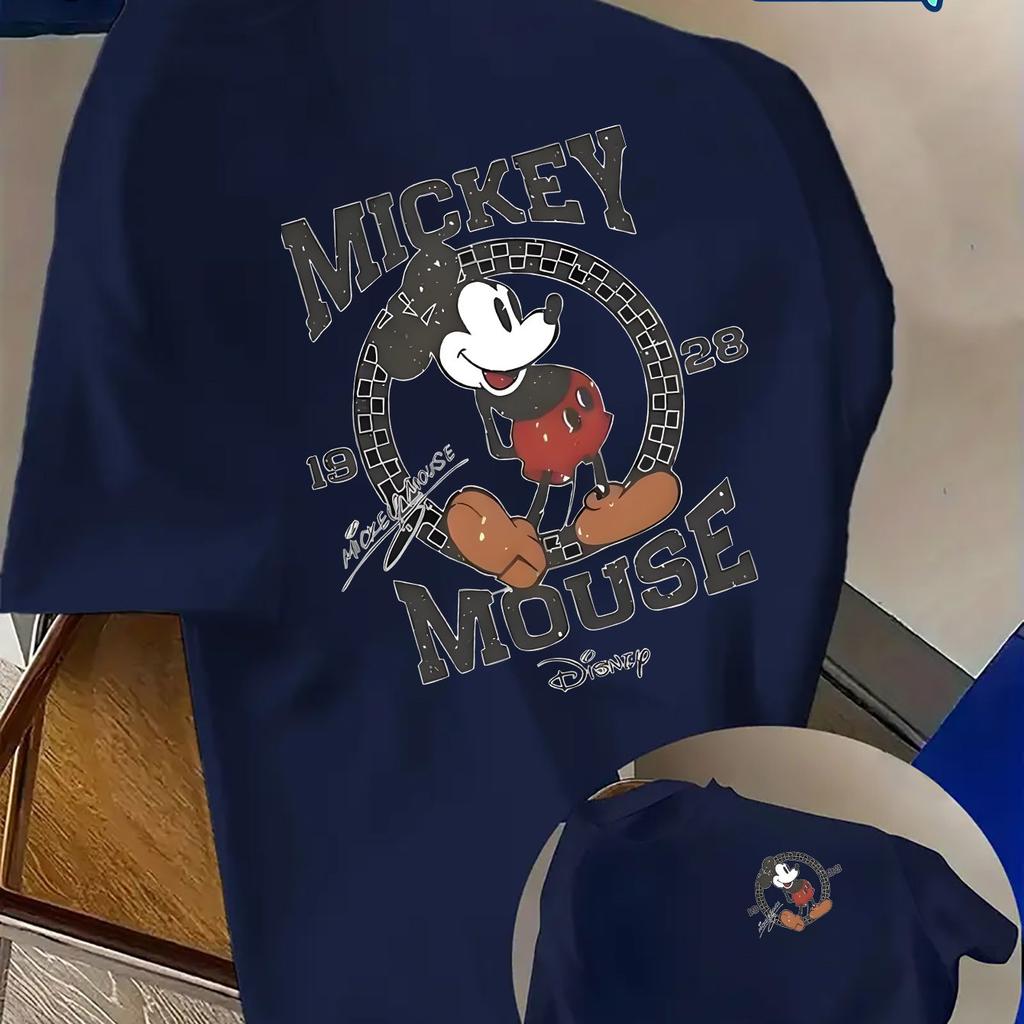 Summer Mens Disney Mickey Mouse PatternTShirt Daily Leisure and Theme Activities Wear Unisex Cotton Short Sleeve Oversized