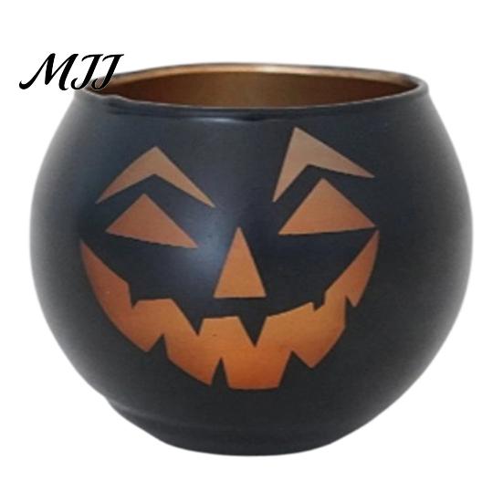 Indoor Decorative Votives Halloween Pumpkin Glass Candle Holder, Iron Art Tealight Lantern for Tabletop Window Spooky Home Ornaments And Fireplace
