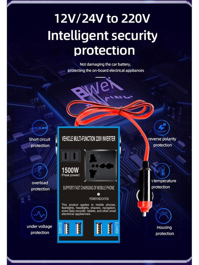 High-Power Car Inverter: 12V/24V To 220V Truck Charger Transformer