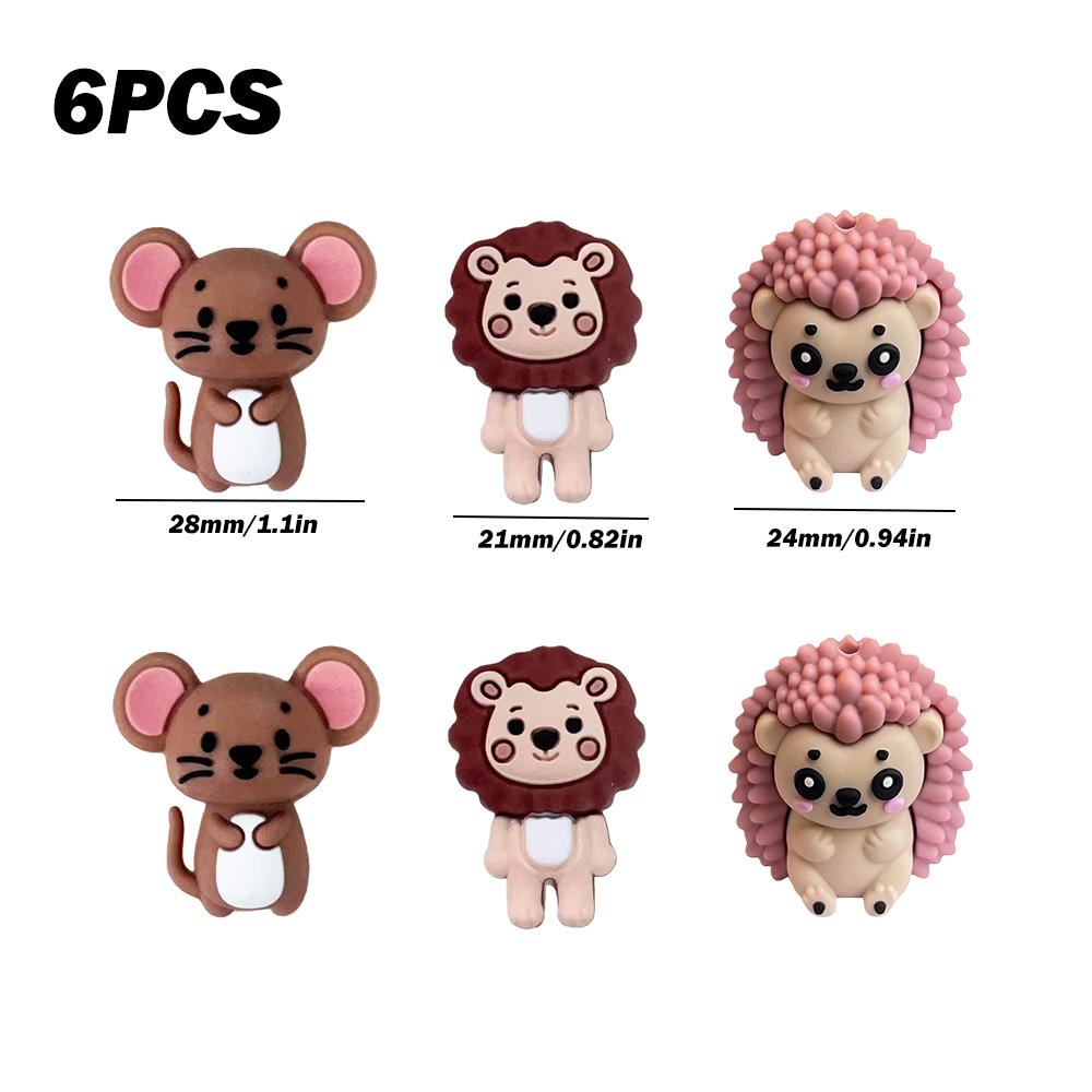 

25/55PCS Mouse Hedgehog Lion Silicone Bead Set, perfect for DIY handmade crafts such as keychains, necklaces, bracelets, etc