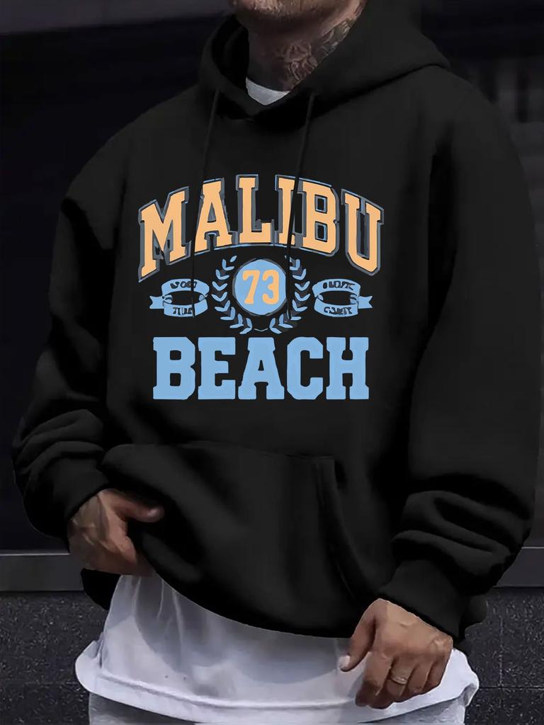 American/European Style Unisex Autumn/Winter Printed Hoodie Long-Sleeve Sweatshirt, Malibu Beach 73rd Anniversary Vintage Hooded Print Sweatshirt, Wes
