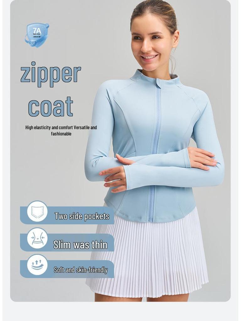 Women's Slimming Long Sleeve Stand Collar Sports Top - Elastic and Elegant Yoga & Running Fitness Jacket