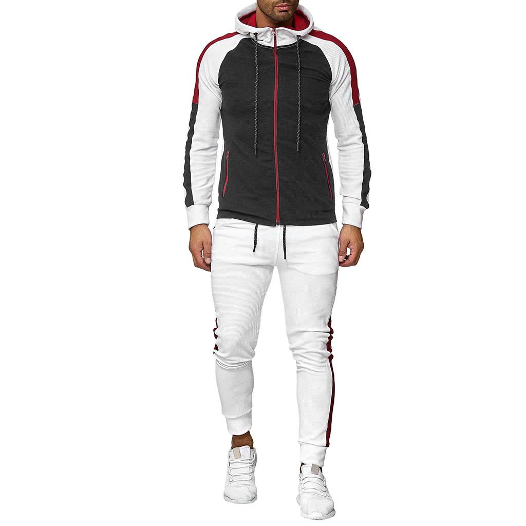 Mens  Gradient Zipper Print Sweatshirt Top Pants Sets Sport Suit Tracksuit