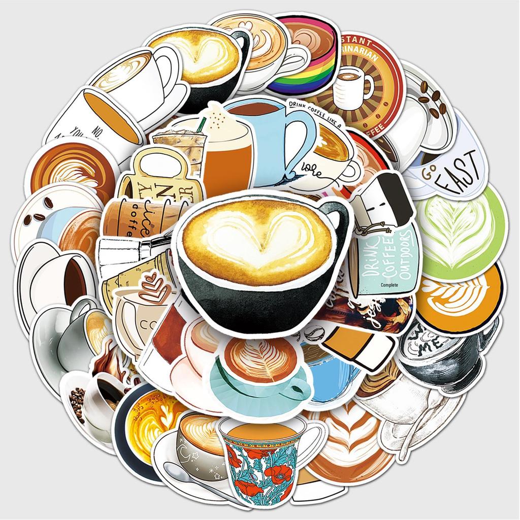 50 Cartoon Coffee DIY Graffiti Stickers for Journals, Scooters, Laptops, Cars